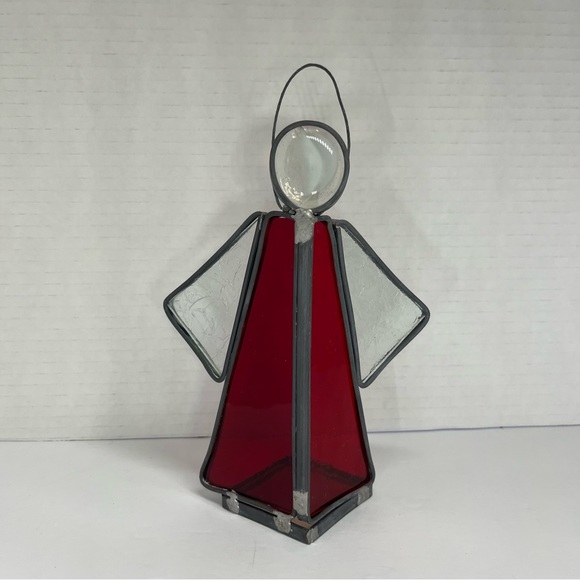 Red and Clear Stained Glass Holiday Angel Candle holder, Xmas Decor, Christmas - Picture 2 of 8